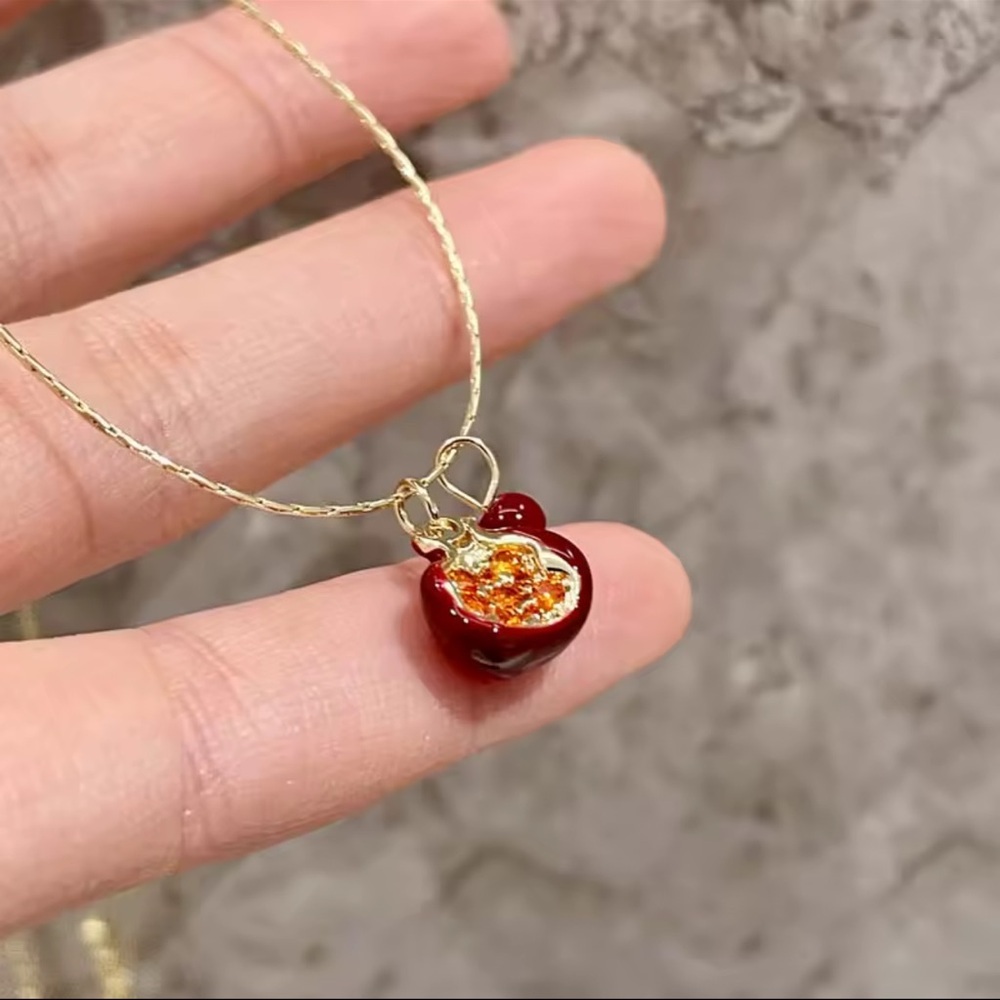 Gold Red Charm Pendant Necklace pomegranate